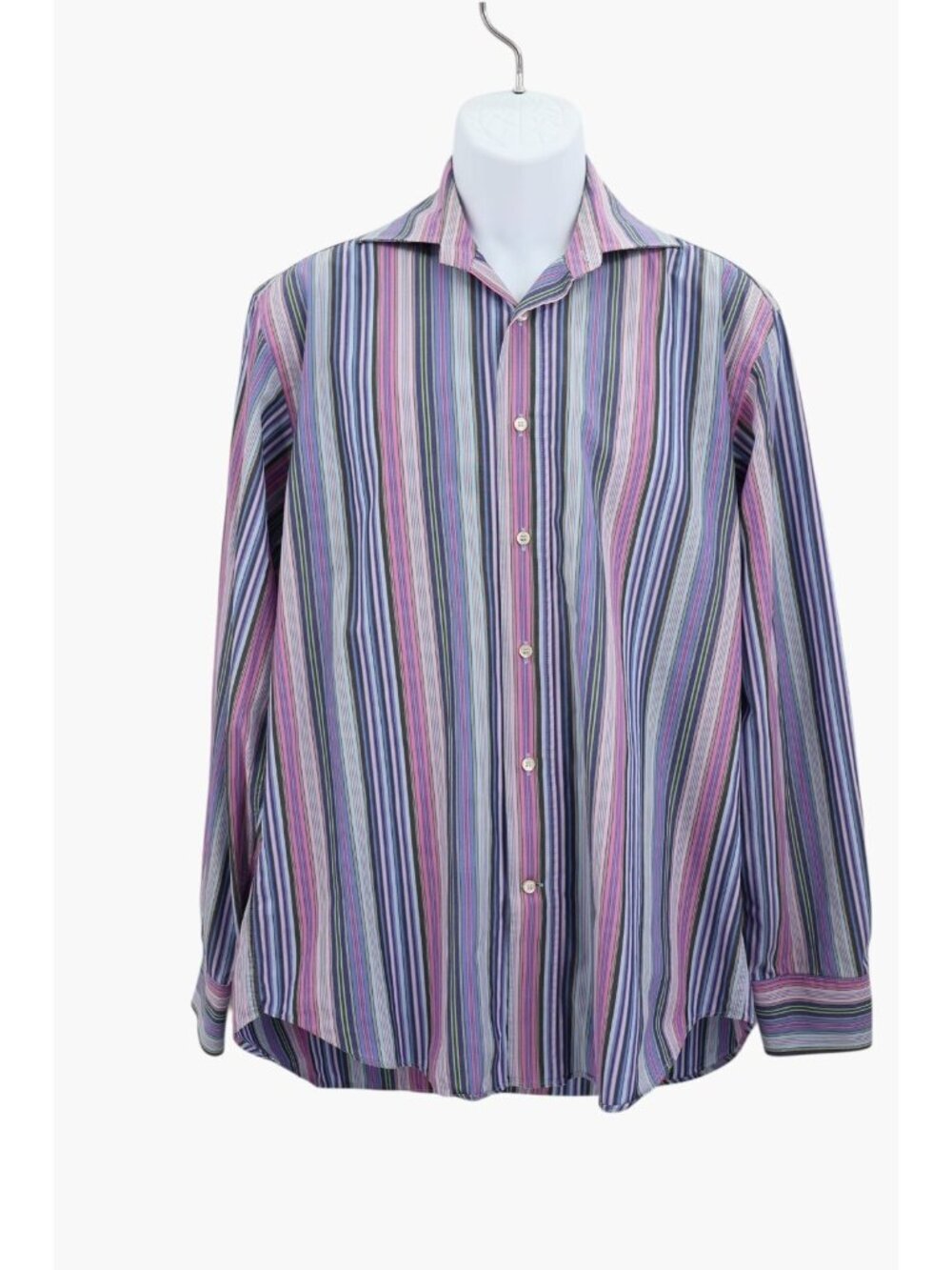 Etro Milano Button Down Shirt Mens Size 40 Purple Blue Striped Long Sleeve